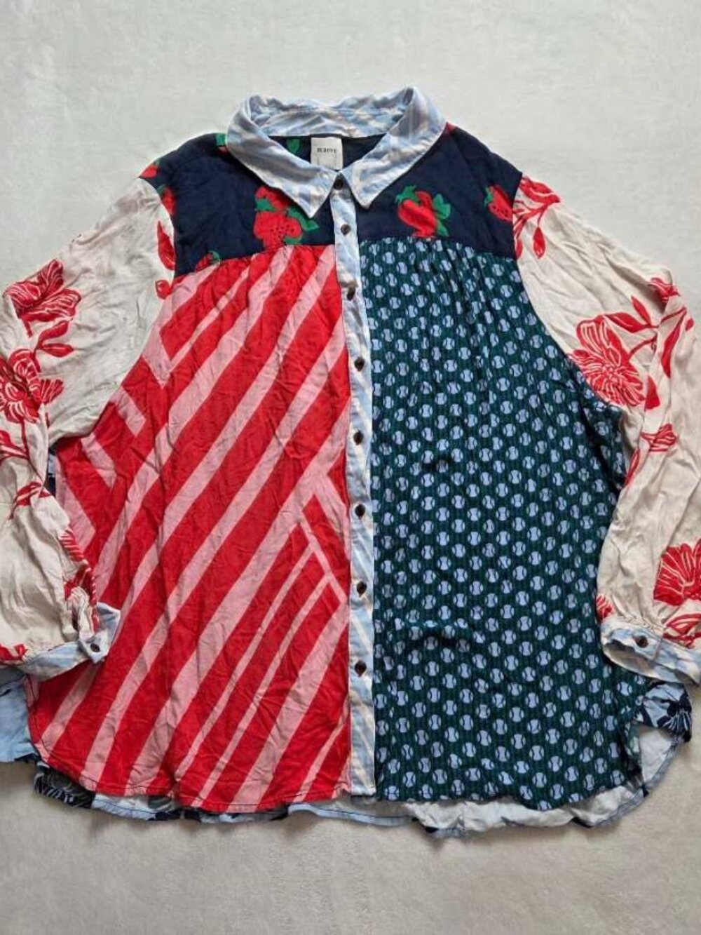 Plus 2X Maeve x Anthropologie Paz contrast button down shirt blouse red blue #3